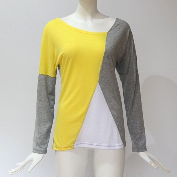 Casual patchwork contrast color lightweight long sleeve t shirt sz sm and med - Picture 2 of 6
